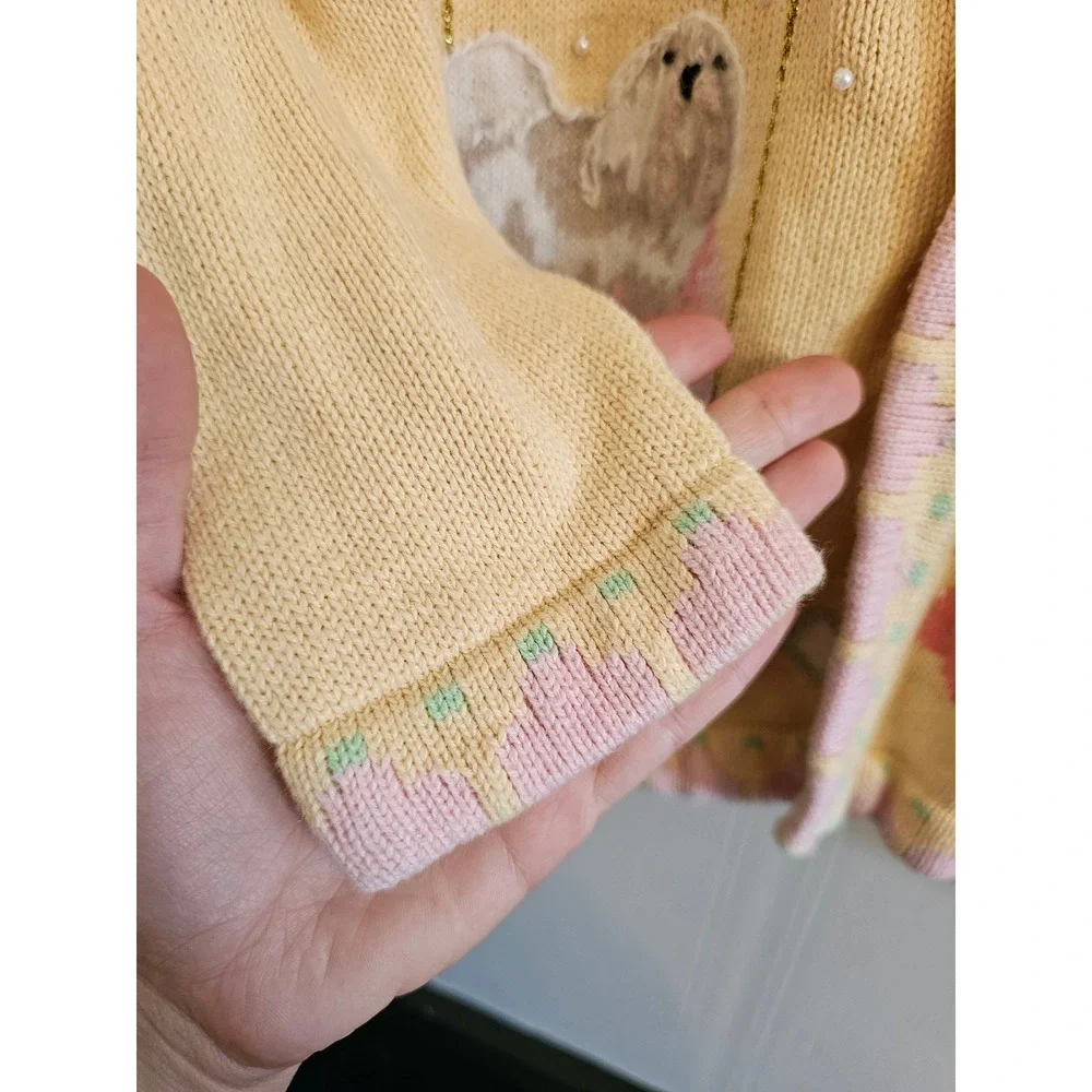 Storybook Knits Lhasa Apso Dog Cardigan Sweater grandmacore Embroidered medium - Picture 9 of 11